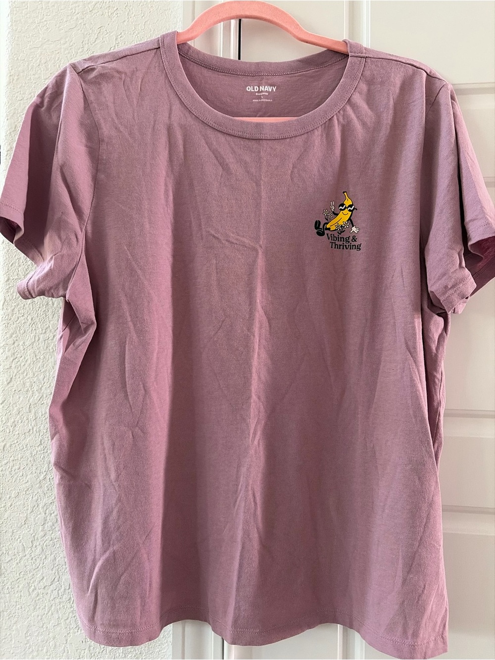 Old Navy Mauve Short Sleeve Tee with Yellow Banana Graphic